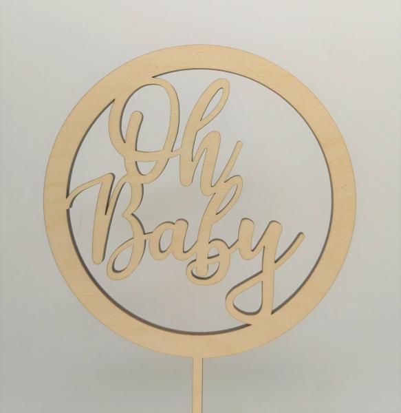 Cake topper "Oh Baby" made of wood in natural birch